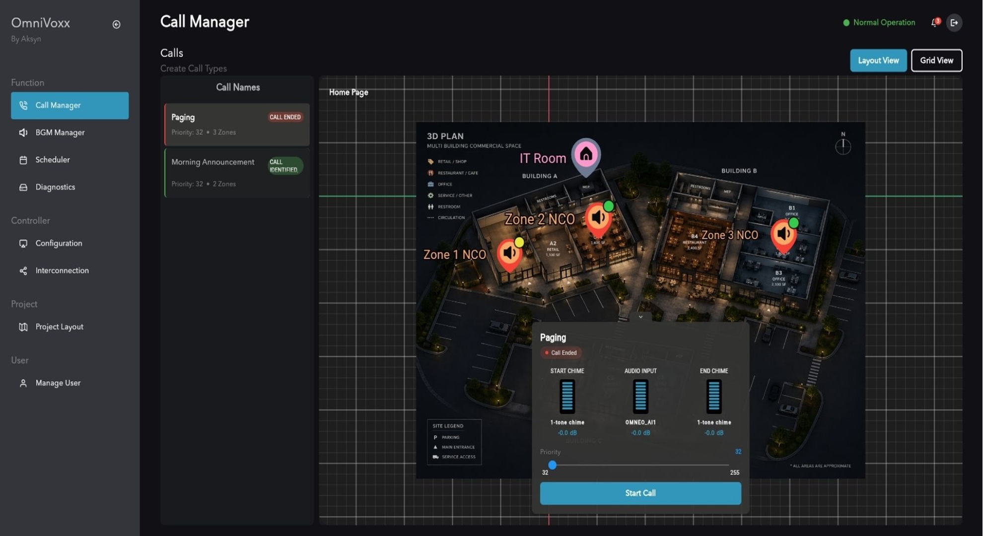 Call manager layout view